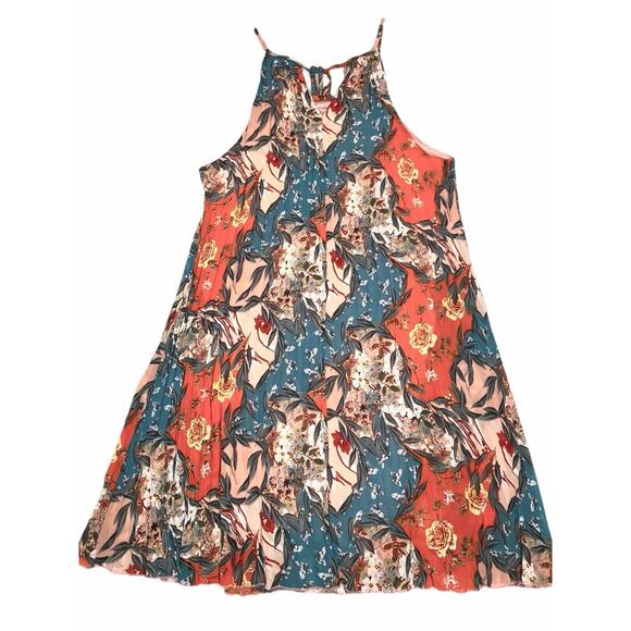 Floral Pleated Swing Dress Womens L Retro Boho‎ Chic Casual Office Siren Summer - Picture 3 of 10